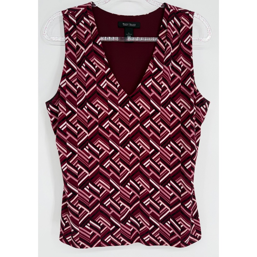 White House Black Market Womens  Burgundy‎ V-Neck Sleeveless Blouse Sz L